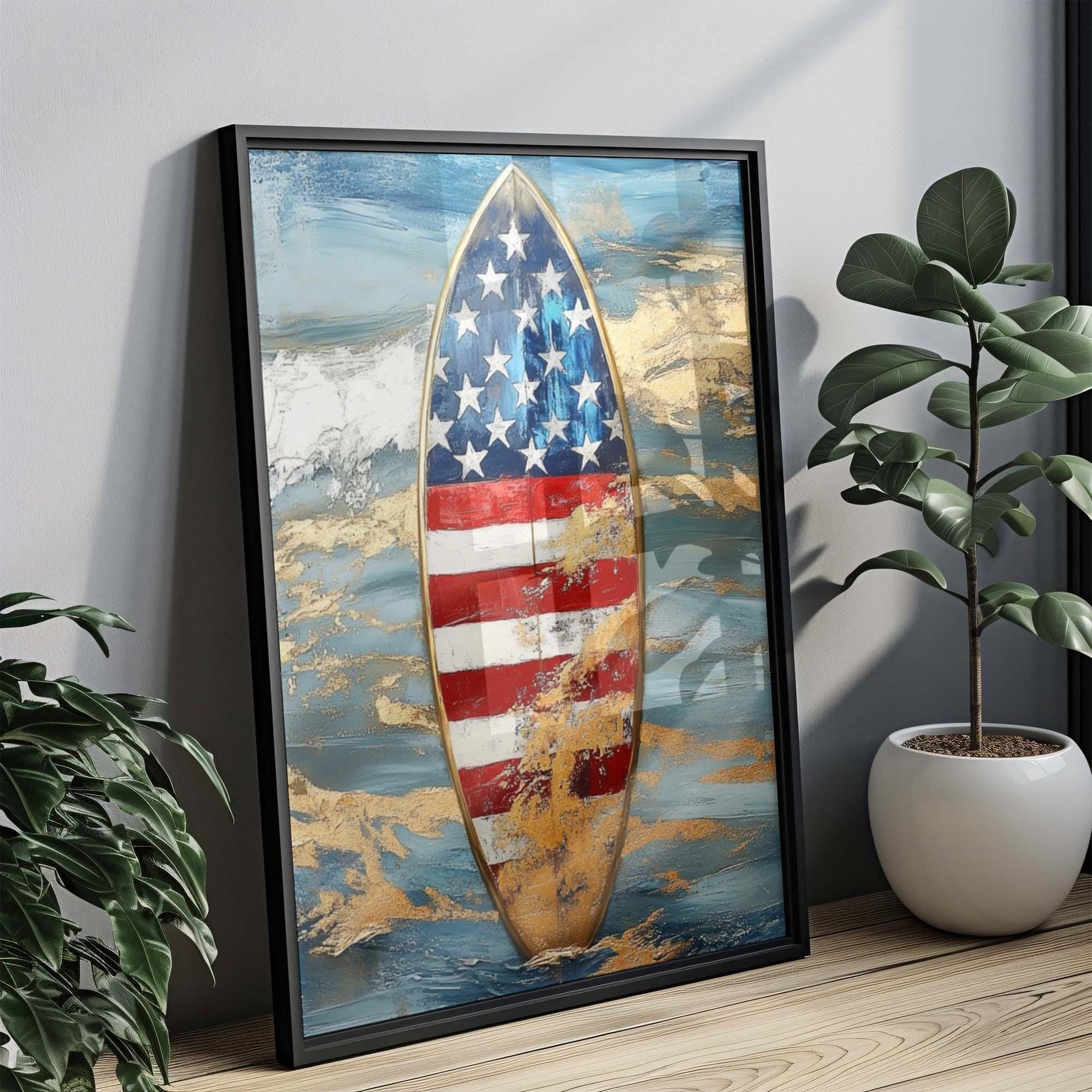 American Flag Surfboard Art Print: Patriotic Beach House Decor - Etsy