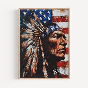 アメリカンチーフ抽象画USAウォールアート愛国的なアメリカポスター独立アートワークホームデコレーション