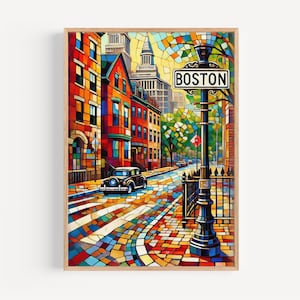 Wall Art Boston Print Massachusetts Travel Poster USA Gift Housewarming Decoration Souvenir USA Artwork