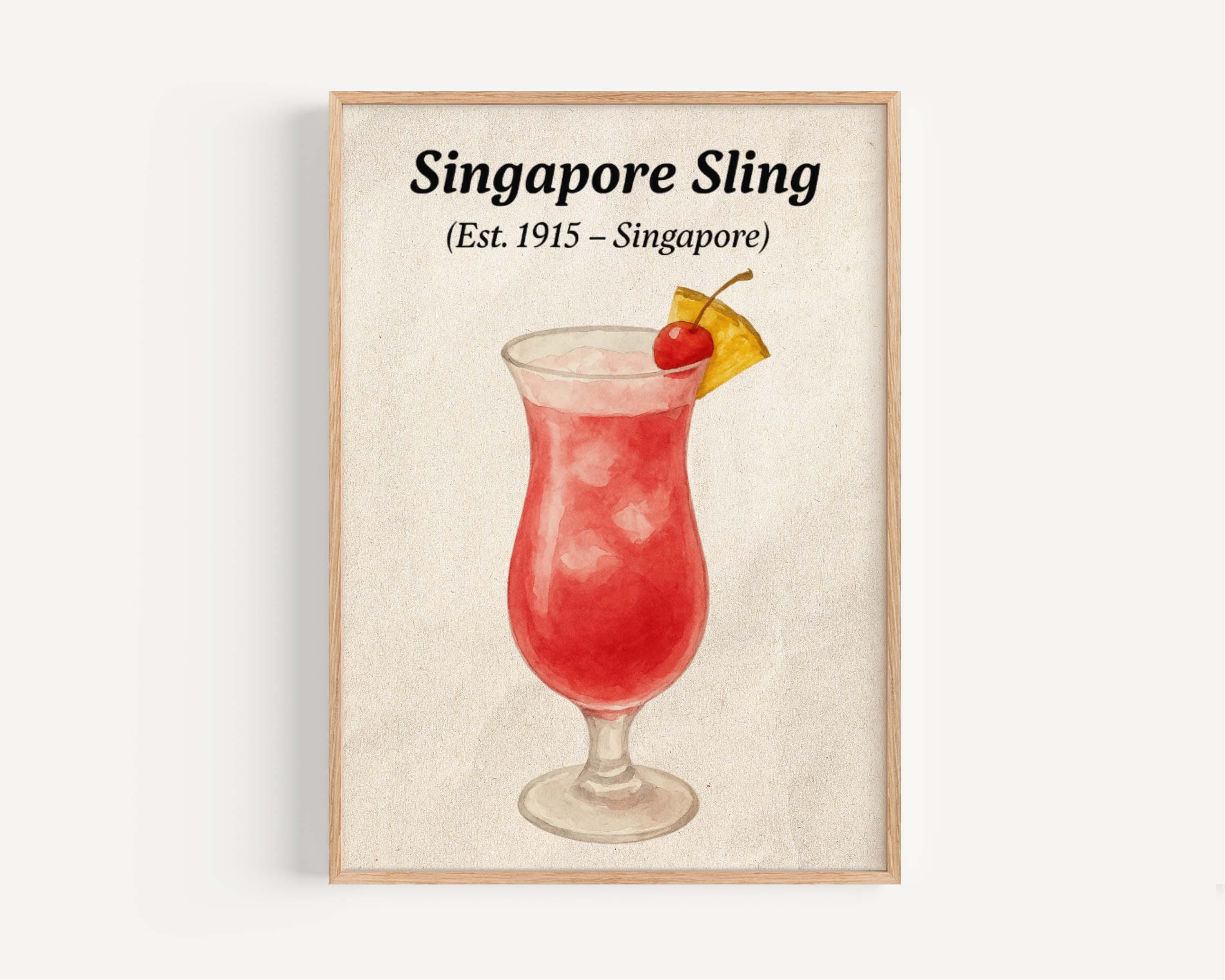 Buy Singapore Sling Cocktail Print: Vintage Tropical Bar Art