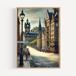 Stampa artistica da parete di Edimburgo Princes St - Poster di viaggio per la Scozia, regalo per la casa di Edimburgo, inaugurazione della casa e arte da parete da viaggio