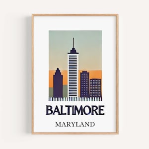 Baltimore Print Maryland Wall Art Travel Decor Housewarming Gift College Dorm MD Artwork Baltimore City Home Poster