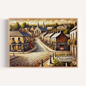 Tullamore Art Print - Ierland stad reisposter, kaartillustratie, Europees muurdecor, housewarmingcadeau, Tullamore Ireland Wall Art