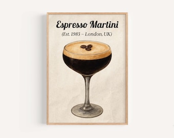 Vintage Espresso Martini Print: Coffee Cocktail Art, Home Bar Decor