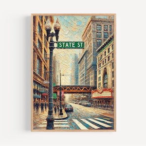 Illinois State St Wall Art - Chicago Travel Print, Illinois Gift, Housewarming Decor, Urban City Poster, Midwest Artwork