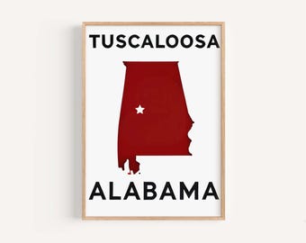 Tuscaloosa Print Alabama Wand Kunst Karte Reise Dekor College Geschenk Einweihungsparty AL Kunstwerk