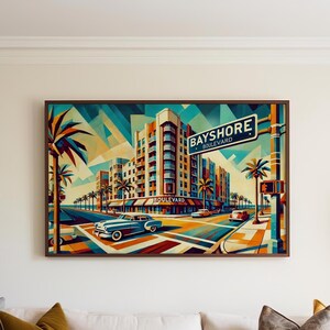 Bayshore Wall Art Cubism Print - plakat podróżniczy Tampa, prezent na Florydę i dzieło sztuki na parapetówkę, wystrój Bayshore Boulevard