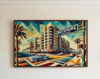 Impression d'art cubisme Bayshore Boulevard : affiche de voyage de Tampa en Floride