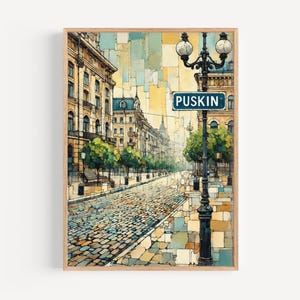 Chișinău Moldavien Konsttryck: Puskin Street Cityscape