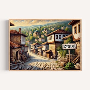 Impresión de pared de viaje por la ciudad de Kosovo: póster con mapa de Europa, decoración moderna para el hogar, regalo de inauguración, ilustración única de Novoberde
