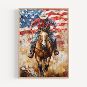 カウボーイ抽象画USAウォールアート｜愛国的なアメリカ独立ポスター｜アメリカのホームデコレーション