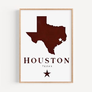 Texas Houston Wall Art Print - Travel & College Decor, Housewarming Gift, Stylish Texas Home Wall Decor
