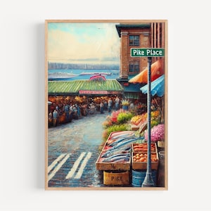 Seattle Art Pike Place Wall Art Print - Personalized Seattle Gift, Travel Poster, Washington Souvenir Home Decor