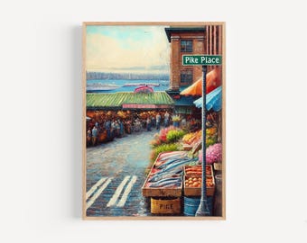 Pike Place Market Art Print: Seattle Travel Poster, Washington Souvenir