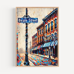 Arte murale di Beale Street, stampa di Beale Street, arte di Memphis, regalo di Memphis, stampa di viaggio, poster di viaggio, regalo di inaugurazione della casa, arte del Tennessee, arte degli Stati Uniti