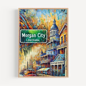 Louisiana Morgan City Wall Art Print - Travel Poster, Louisiana Gift, American Art Decor, Housewarming & Home Decoration