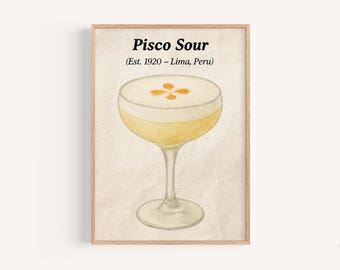 Pisco Sour Cocktail Print: Vintage Latin American Bar Art