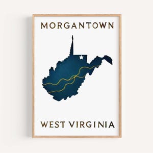 Morgantown Print - West Virginia Wall Art, Travel Decor, College Dorm Gift, Housewarming & WV State Poster for Home or Office