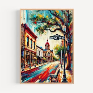 Texas Georgetown Wand-Kunst-Druck Vintage Reise-Plakat & Texas Dekor Perfekte Housewarming-Geschenk-Andenken amerikanische Kunst
