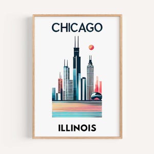 Chicago Print Chicago Wall Art Illinois City Gift Travel Home Decor Parapetówka College Bedroom Decor IL Artwork