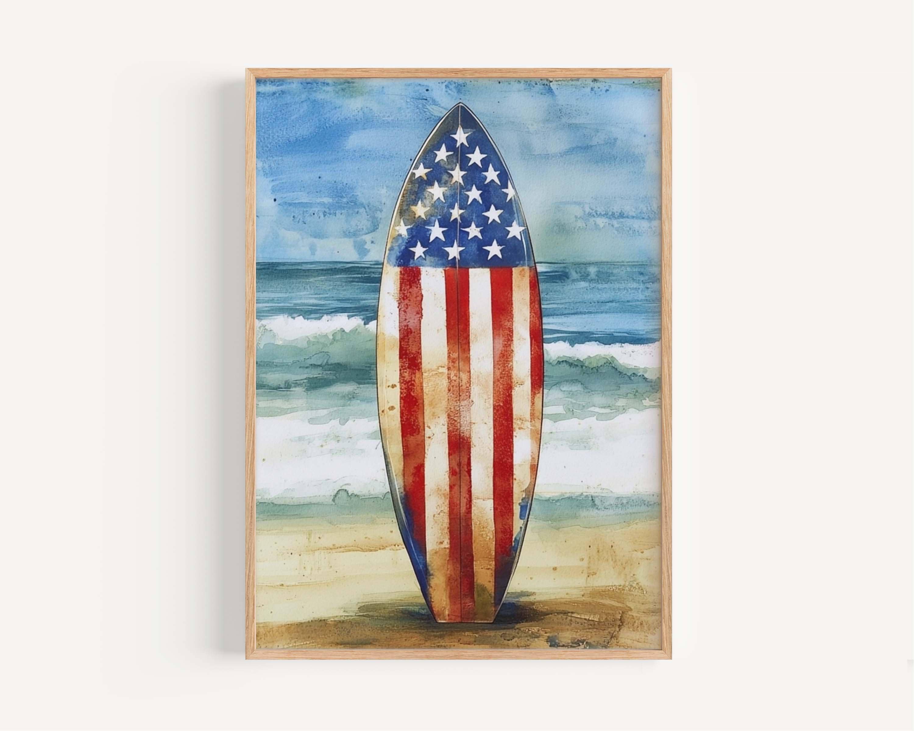 American Flag Surfboard Art Print: Beach House Decor - Etsy