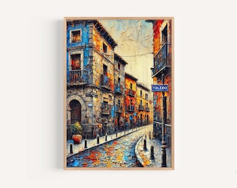 Impresión artística de Toledo, España: Vibrante escena callejera urbana