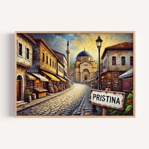 Pristina Kosov Stadt Print: Moderne Balkan Reise Poster