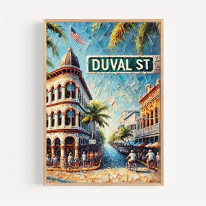 Florida Duval St Wall Art - Key West Travel Print, Florida Gift, Travel Poster, Housewarming Decor, Coastal Artwork