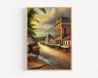 Impresión artística de Manaos, Brasil: vibrante póster de viaje por Sudamérica