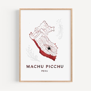 Machu Picchu Map Art Print: Peru Travel Poster