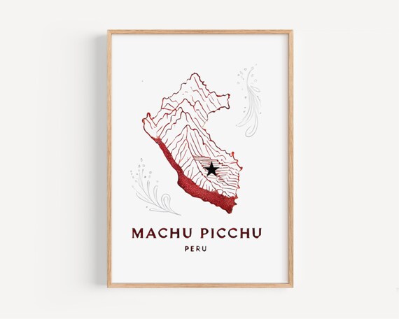 マチュピチュ地図アートプリント：ペルー旅行ポスター - Etsy 日本