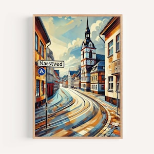 Impressão artística de Naestved - Arte de parede da cidade da Dinamarca, pôster de viagem, presente de inauguração, decoração escandinava para casa, mapa turístico europeu