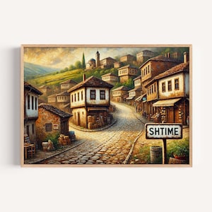 Impresión de pared de arte de Shtime: póster de viaje de Kosovo, regalo de ciudad europea, decoración de inauguración de la casa, ilustración del mapa de Shtime, regalo artístico único de Kosovo