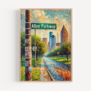 Texas Allen Parkway Wall Art Print - Houston Travel Poster, Texas Gift, Housewarming & Home Decor Artwork
