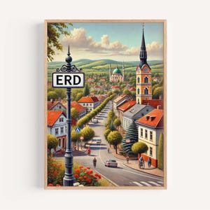 Erd Art Wall Print - Hongarije stad reisposter, Europees souvenir, housewarmingcadeau, erd kaart woondecoratie, levendige reiskunst