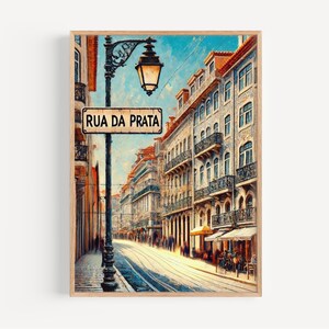 Lissabon Rua Da Prata Wall Art Print - Portugese reisposter, housewarmingcadeau, decor Lissabon, kaartkunst Portugal, moderne huisdecoratie