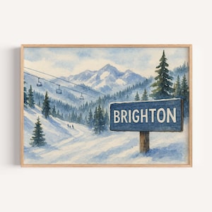 Brighton Utah Ski Resort Map Wall Art, Mountain Decor, Winter Poster, Utah Travel Gift, Wasatch Range, Alpine Print, Skiing Wall Decor