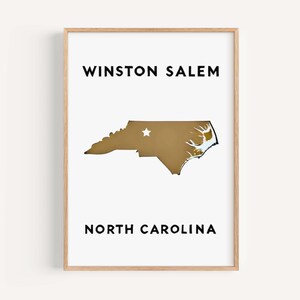 Winston Salem Print Wall Art North Carolina Travel Map NC Gift Home Decor Housewarming College Room Decor