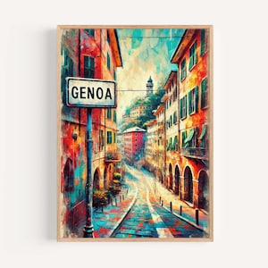 Genoa Italy Art Print: Colorful Travel Poster