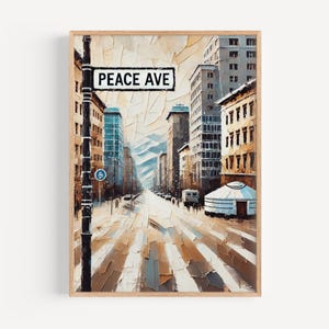 Peace Avenue Wall Art, Mongolia Travel Poster, Ulaanbaatar City Print, Cultural Home Decor, Mongolia Souvenir, Modern Street Sign Artwork