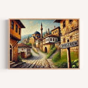 Prizren Art Print - Kosovo City Travel Poster, Europese muurkunst, housewarmingcadeau, Prizren-kaartkunstwerk, uniek Kosovo-decor
