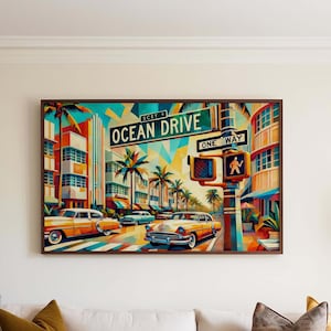 Ocean Drive Wandkunst, Ocean Drive Kubismus Druck, Miami Kubismus Kunst, Miami Geschenk, Reisedruck, Reiseplakat, Einweihungsgeschenk, Miami Kunstwerk