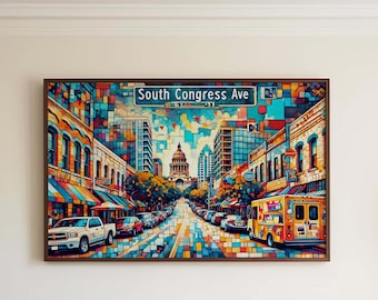 South Congress Avenue-kunstdruk: Austin-reisposter