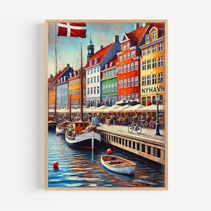 Nyhavn Copenhagen Print: Scandinavian Coastal City Travel Poster