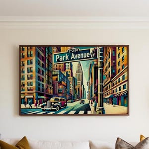 Arte murale cubista di Manhattan / Stampa del cartello stradale di Park Avenue, Poster turistico di New York City, Regalo di inaugurazione della casa, Arredamento urbano moderno