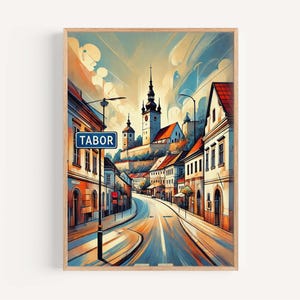 Tabor Art Travel Print - Tsjechische Republiek stad kunst aan de muur, Europa poster, housewarming cadeau, Tabor kaart illustratie, Modern Home Decor