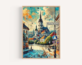 Mlada Boleslav Print – Czech Republic Travel Poster, Cityscape Wall Art