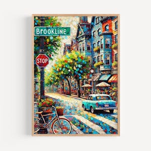 Massachusetts Brookline Wall Art Print - Travel Poster, American Art, Housewarming Gift, Massachusetts Travel Decor