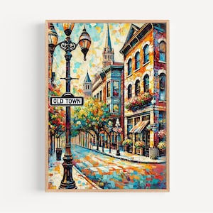 Arte murale della Città Vecchia, stampa della Città Vecchia, arte di Chicago, regalo di Chicago, stampa di viaggio, poster di viaggio, regalo di inaugurazione della casa, arte americana