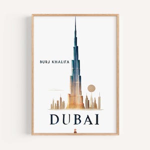 Burj Khalifa Print Wall Art - Dubai Travel Decor, Modern Home & College Gift, Housewarming And Office Poster, UAE Skyline Illustration